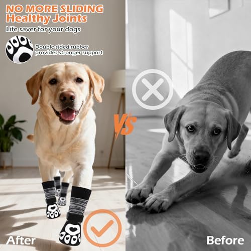 Dog Socks to Prevent Licking Paws with Grippers for Hardwood Floors Anti Slip (Black / Medium)