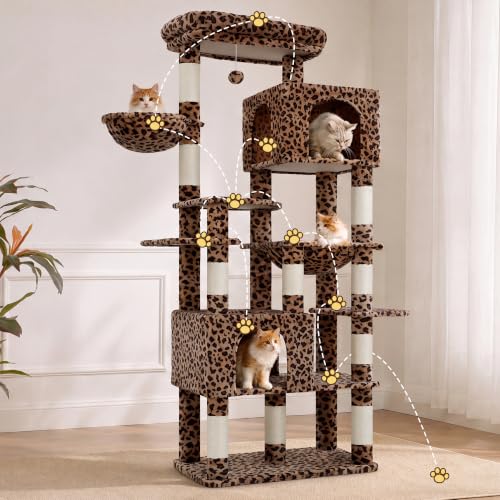 Cat Tree, 76-Inch Tall Heavy Duty Cat Tower for Big Cats HCT039BW (Leopard Print / 76.8 inch)