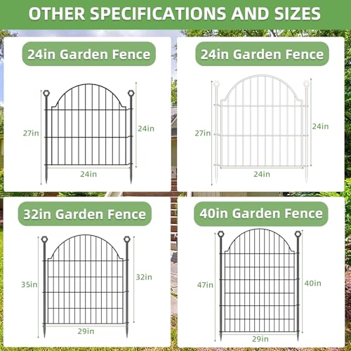 5 Panels No Dig Decorative Small Garden Fence with Gate (Black / 24 in(H))