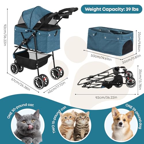 Pet Stroller Dog Stroller for Small Medium Dogs Cats (Green)