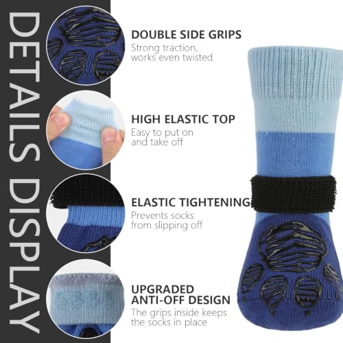 Non Slip Dog Socks for Hardwood Floors to Prevent Licking Paw S (Small(6 Pack) / Blue)