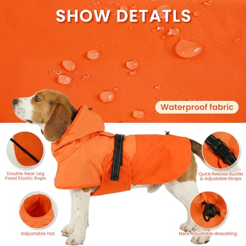 Dog Raincoat Waterproof Rain Jacket with Hood (S(Back Length11.8"") / Orange)