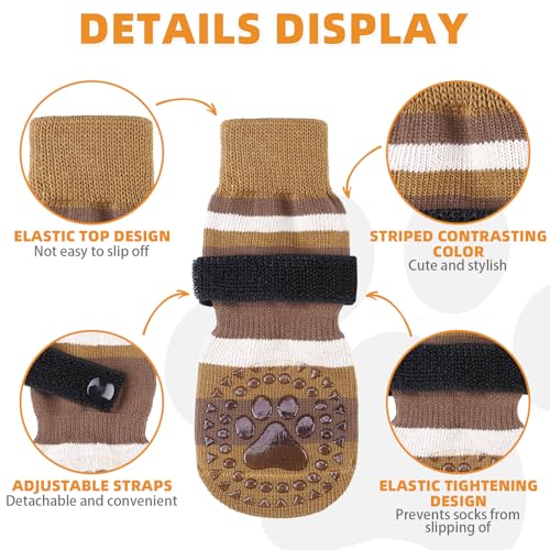 Anti Slip Dog Socks to Prevent Licking Paws and Slipping (Brown / Small)