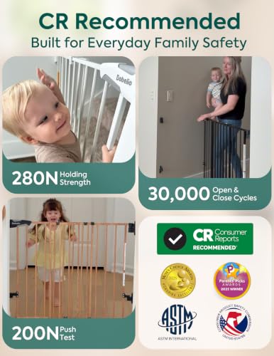 34" Extra Tall No Bottom Bar Baby Gate (Brown Wood Pattern - B17 / 34" H, 26-43" W-Standard)