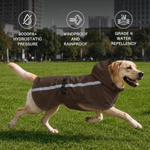 Stretch Fabric Dog Raincoat with Hood (Brown / X-Large)