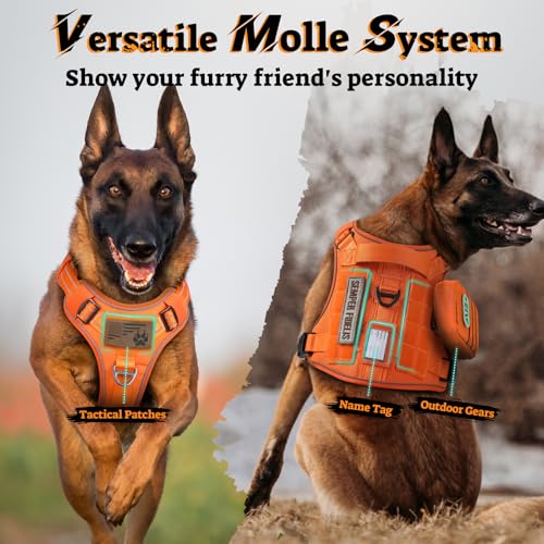 Tactical Dog Harness for Large Dogs (L(Chest:22"-37",Neck:21.1"-30.3",Back:8.3") / Orange)