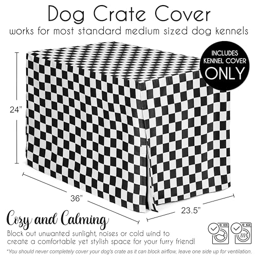 36in. Medium Dog Crate Cover (Black and White Checkered / 36.0"L x 23.5"W x 24.0"H)