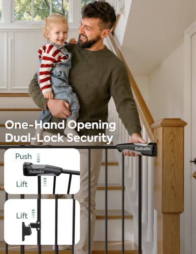 Baby Gate for Stairs (Black / 34" H, 29-49" W-Wide)
