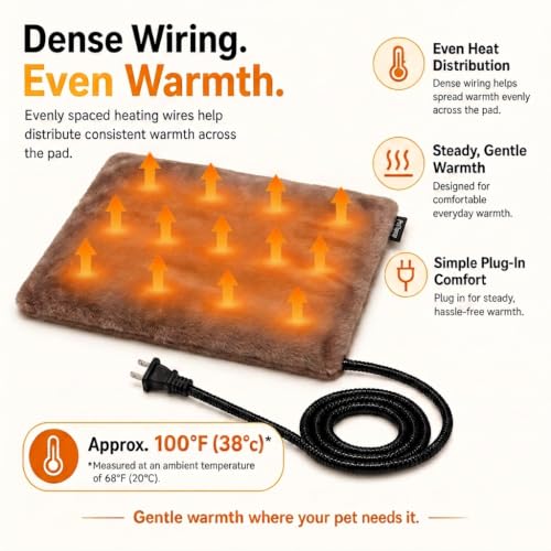Pet Heating Pad for Cats Dogs Indoor & Sheltered Outdoor Waterproof Heated Cat Bed Heated Dog Bed Chew Resistant Cord Constant Temperature Electric Warming (Brown / Medium: 20" x 16" x 1.3")