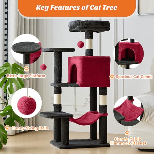 44 Inch Small Cat Tree Tower for Indoor Cats and Kittens (Black Red / 44IN)