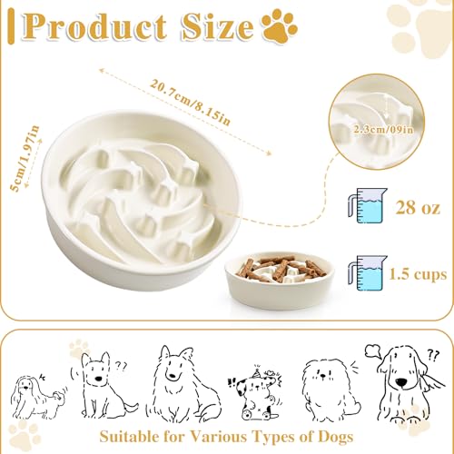 Ceramic Slow Feeder Dog Bowls (Beige-L)