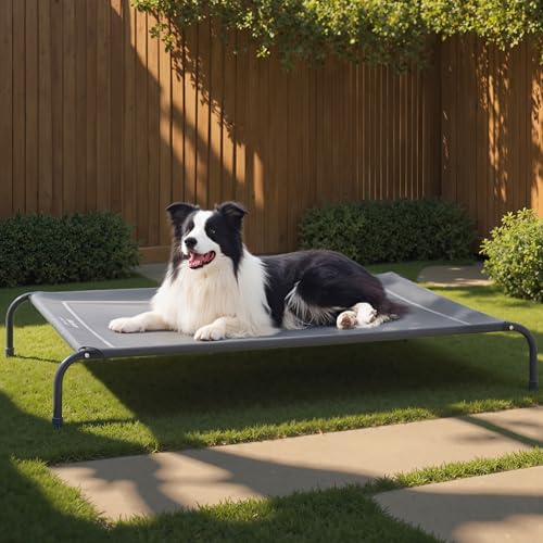 Outdoor Elevated Cooling Dog Bed Large Sized Dog (Grey / 49"L x 31.5"W x 8"Th)