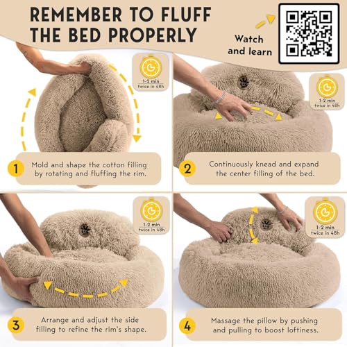 PetJett Calming Medium Dog Bed (Beige / Medium - 30”L x 30”W x 8”Th)