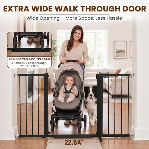 29.7 54.2" Baby Gate for Stairs (Black / 29.7-54.2"W x 30"H)
