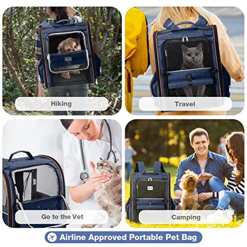 Extra Large Cat Backpack Carrier Expandable Pet Carrier Backpack for Small Dogs Medium Cats Fit Up to 18 Lbs (Blue)