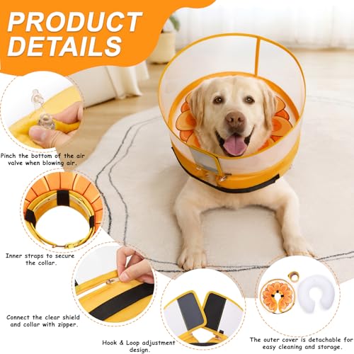 Inflatable Dog Cone Collar with Enhanced Anti (Medium / Yellow Flower)