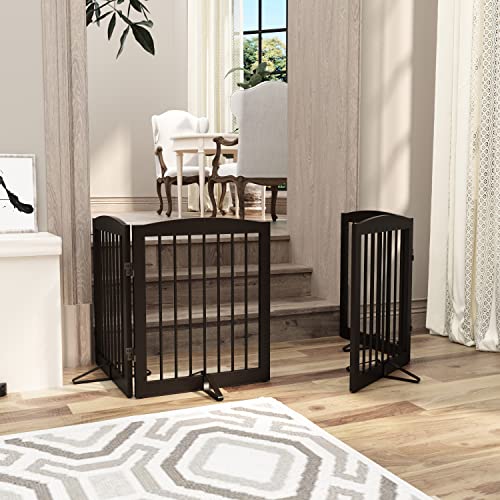 Freestanding Pet Gate for Dogs (24" Height-2 Panel / Dark Brown)