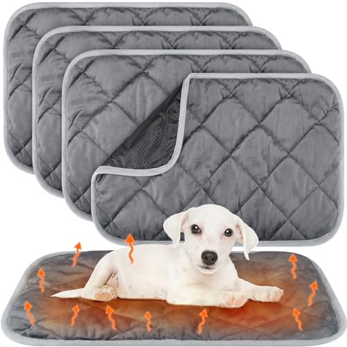 4 Pack Self Heating Cat Pad Self Warming Dog Mat Reflects Body Heat Extra Warm Thermal Pet Pad Washable Dog Cat Bed Crate Bed Mat Blanket (19 x 27.5 Inch / Gray)