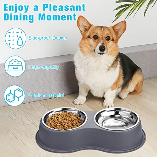 Stainless Steel Dog Bowls Double Non (Medium-18oz / 4.Grey)