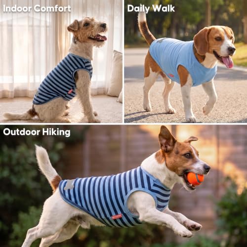 2Pack Cotton Dog Shirt for Medium Large Dogs Soft Striped Tank Top (XX-Large (40-55lbs) / 02# 2Pack (Dark Blue+Striped))