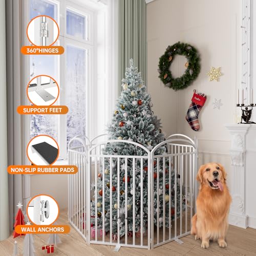 8 Panels Full Matel Freestanding Dog Gates with Door (【8 Panels with Door】192"W*36H" / White)