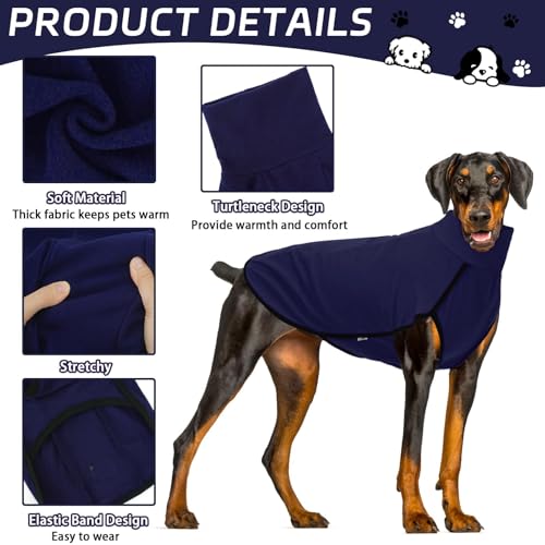 2 Pack Dog Fleece Sweater Dog Sweatshirt Turtleneck Jacket Warm Stretchy Pet Cold Weather Clothes for Medium Large Dogs (Small(Chest-21.3") / Grey, Blue)