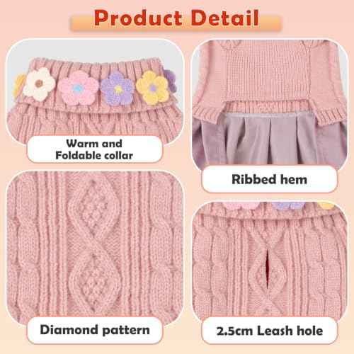Small Dog Sweater Dress with Bowtie Turtleneck (Large (14-21lbs) / Dusty Pink)