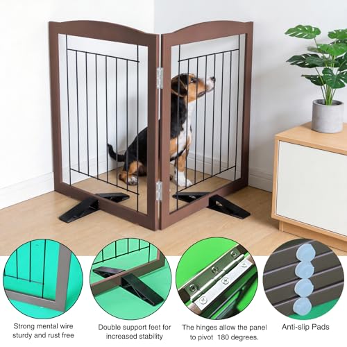 Freestanding Dog Fence Indoor (Brown / 【2 Panels】40''w x 32''h)
