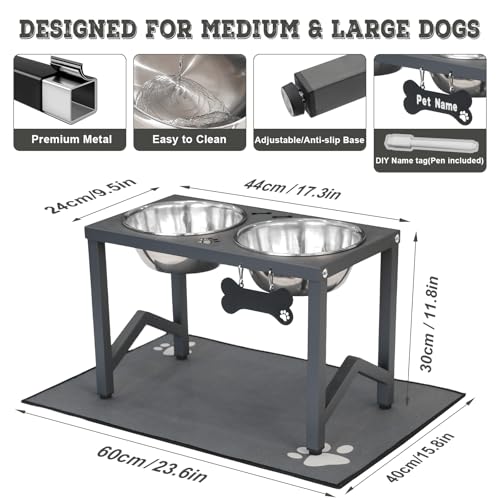 Elevated Dog Bowls (Grey-58oz x 2 / Height: 11.8")