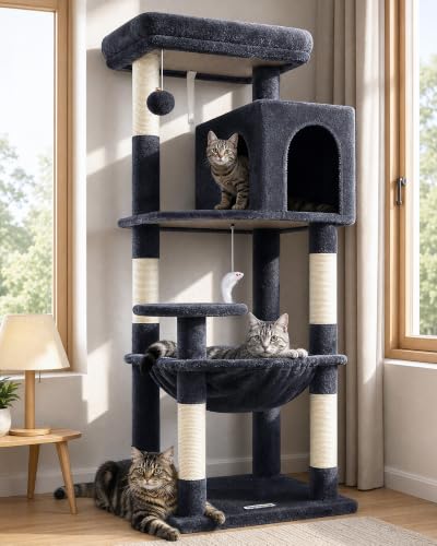 Cat Tree Tower with Scratching Post for Indoor Cats (Dark Grey / L)