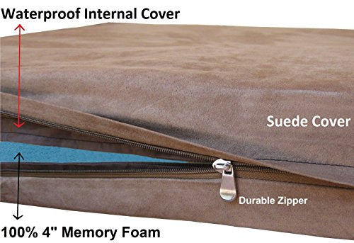 Orthopedic Waterproof Durable Gel Cool Memory Foam Dog Bed for Large Dogs (JUMBO 55" Length X 47" Width / Microsuede in Brown)