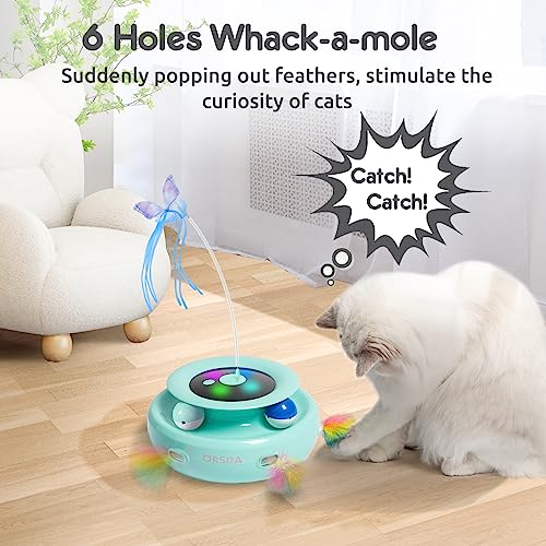 Cat Toy, 3-in-1 Automatic Interactive Electronic Moving Ambush Feather, Fluttering Butterfly, Track Balls, USB Rechargeable Powered Smart Indoor Exercise Kicker (Robin Egg Blue)