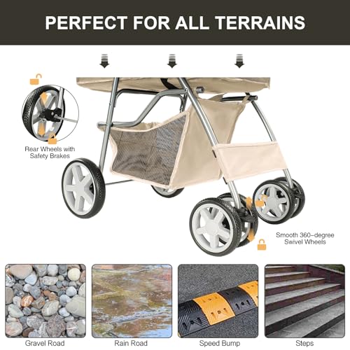 4 Wheel Pet Stroller for Small Dogs and Cats (Gray)