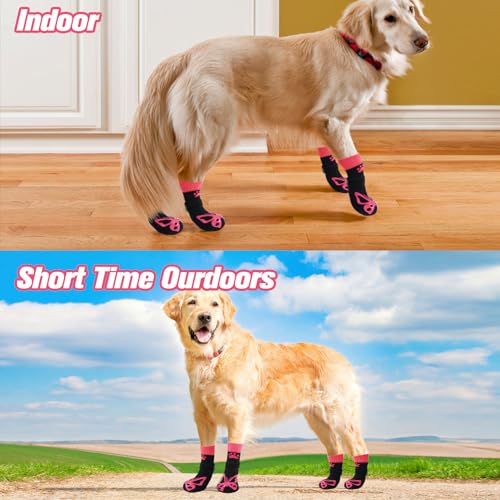 Anti Slip Dog Socks to Prevent Licking Paws for Hot Pavement (Black & Pink / Small)