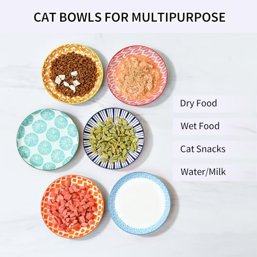 6 Inch Ceramic Cat Bowls (6 Inch, Set of 6 / Assorted Colors)