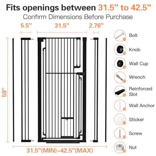 59" Extra Tall Cat Gate 31.5" (Black / 59" Tall, 31.5-42.5" Wide)