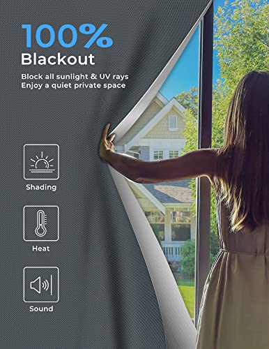 Blackout Curtains for Bedroom 50"x57" Portable No Drill Blackout Blinds with Heat (Gray / 57"W x 50"H)