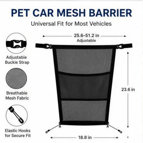 Dog Car Barrier Pet Backseat Net Barrier for Cars SUVs and Trucks Vehicle Dog Barrier Block Pets Safe Driving Protector with Mesh Storage