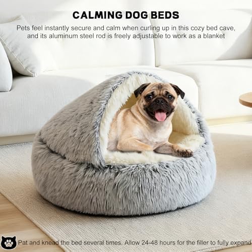 Calming Small Dog Bed & Indoor Cat Bed (Grey-65cm)