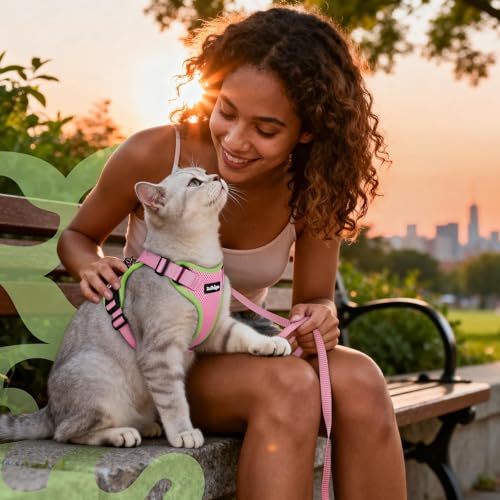 Cat Harness and Leash Set (Xs / Pink & Light Green)
