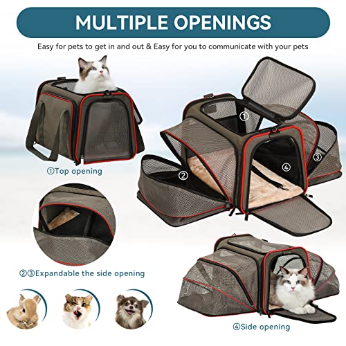 2 Side Expandable Pet Carrier Dog Carrier Cat Carrier for 2 Cats (18.9"L x 12.2"W x 12.2"H / Gray Brown)