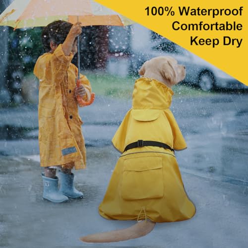 Dog Raincoat Waterproof Adjustable Rain Jacket Small Dogs Yellow (Yellow / XL-Fit for 15-21 pounds)