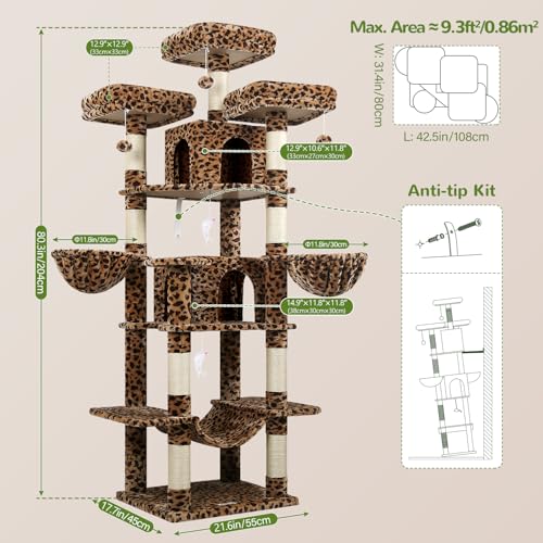 Big XXL Cat Tower for Indoor Multiple Cats (Leopard Print / 80inch)