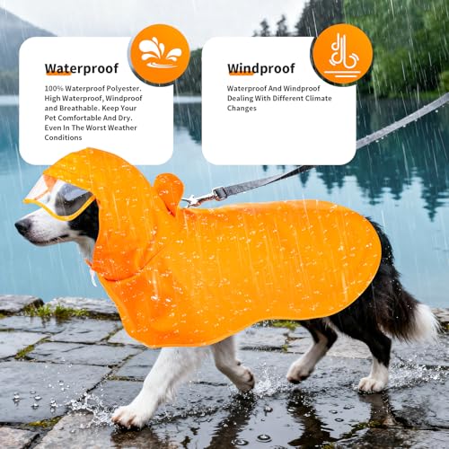Dog Raincoat Dog Rain Jacket Poncho with Hood and Leash Hole (Neon Yellow / 5XL(55-66lbs))