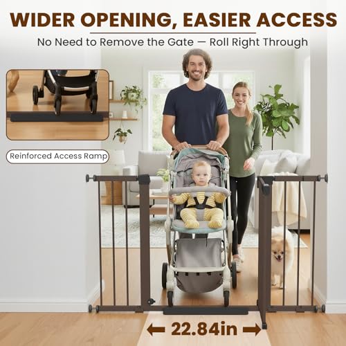 29.7 48" Baby Gate for Stairs (Brown / 29.7-48"W x 28"H)