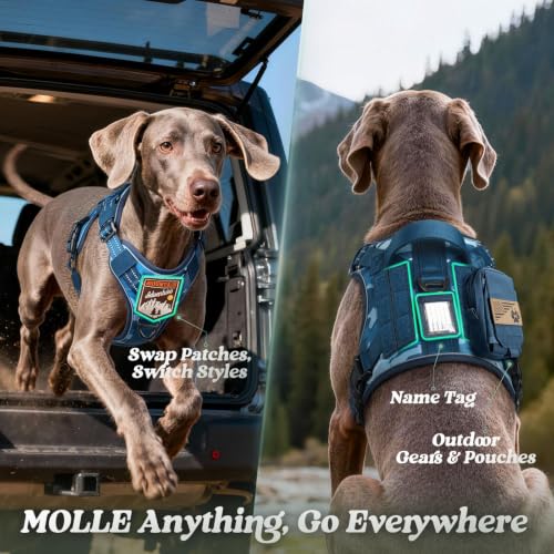 Tactical Dog Harness for Large Dogs (L(Chest:22"-37",Neck:21.1"-30.3",Back:8.3") / Blue Camo)