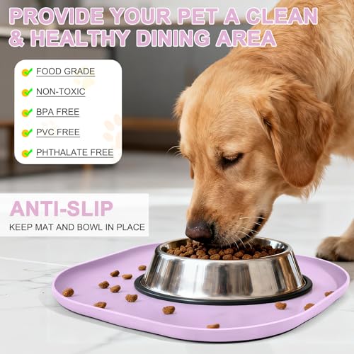Waterproof Silicone Pet Food Mat with Raised Edge for Dog & Cat (Lavender / 12"L x 12"W)