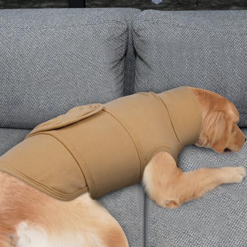 Dog Anxiety Jacket Vest with Hoodie Soft Ears Cover (L / LightKhaki)