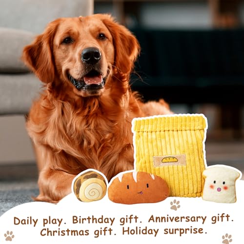 Squeaky Hide and Seek Dog Toys for Small and Medium Dogs (Bread)