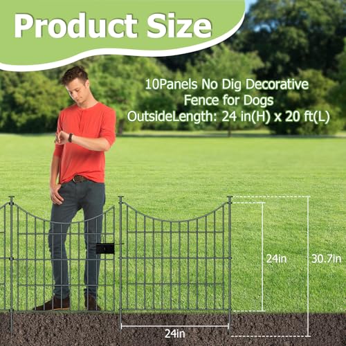 10‑Panel No‑Dig Garden Fence with Gate (10pc 20 ft(L) X 24 in(H) with Gate-Concave)